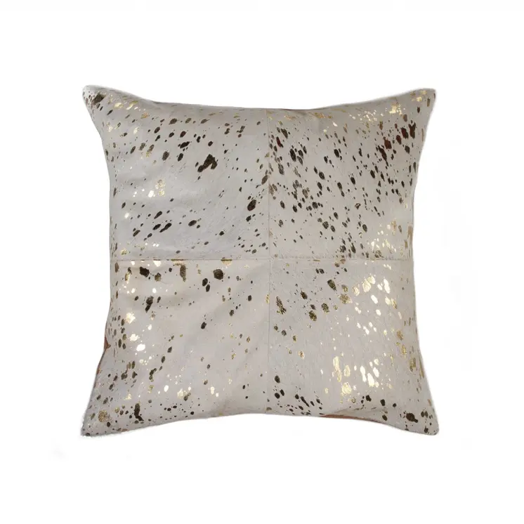 18" Natural And Gold Cowhide Throw Pillow