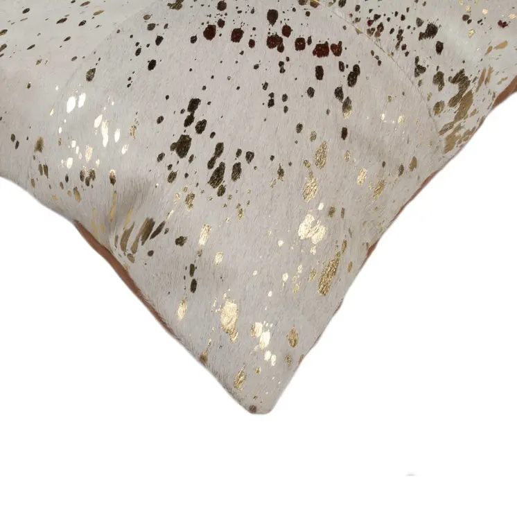 18" Natural And Gold Cowhide Throw Pillow