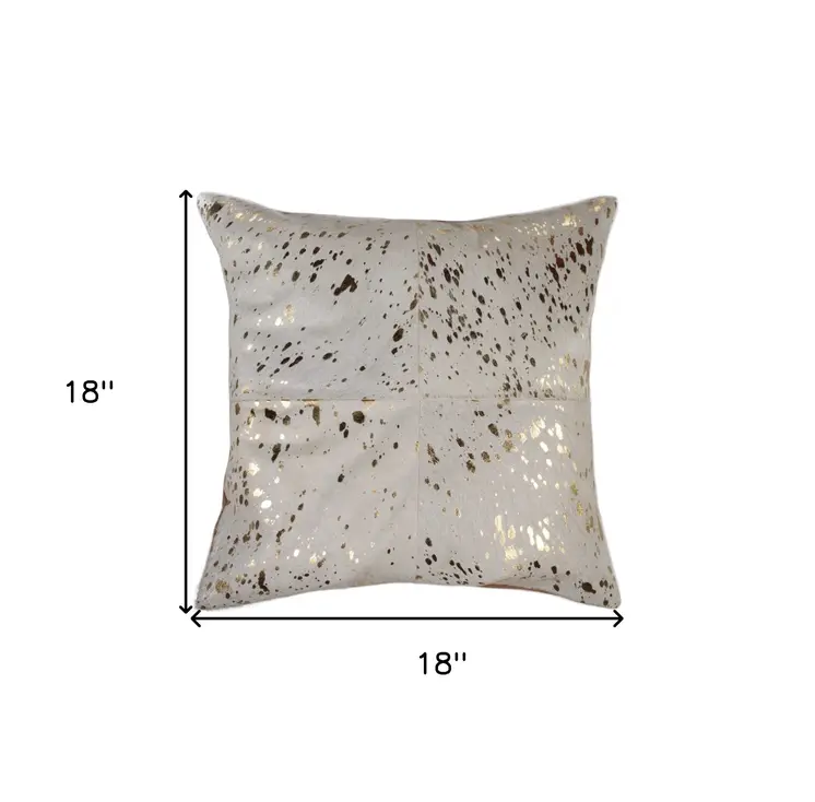18" Natural And Gold Cowhide Throw Pillow