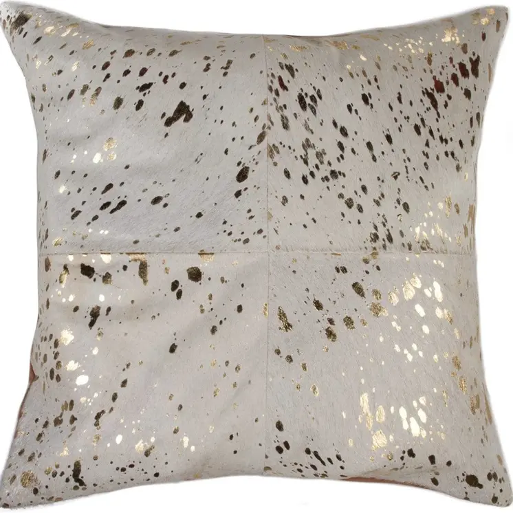 18" Natural And Gold Cowhide Throw Pillow