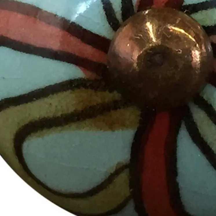 Set of Eight Turquoise And Red Geometric Ceramic Drawer Pull Knobs