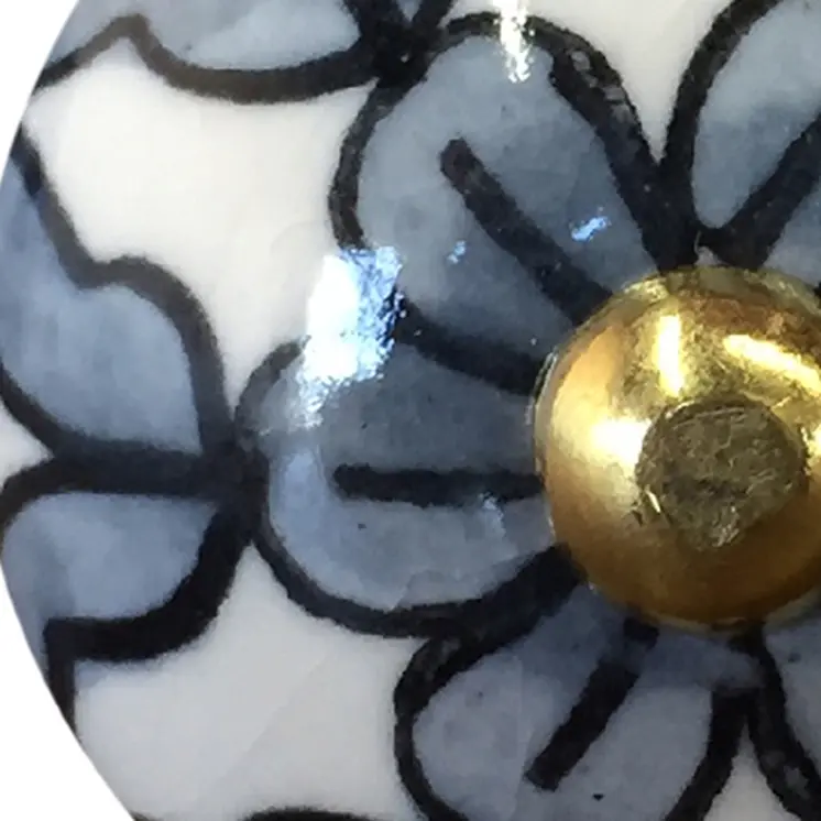 1.5" X 1.5" X 1.5" White Blue Black Handpainted Ceramic  Knobs 8 Pack
