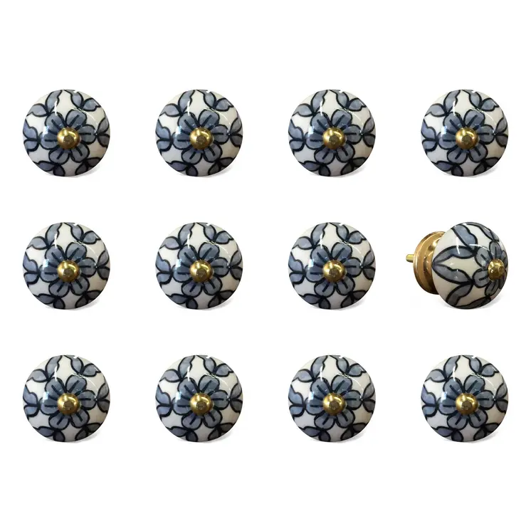 1.5" X 1.5" X 1.5" White Blue And Black  Knobs 12 Pack