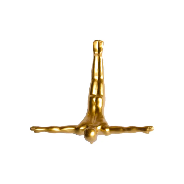 7" X 7" Gold Resin Diving Man Hanging Dimensional Sculpture