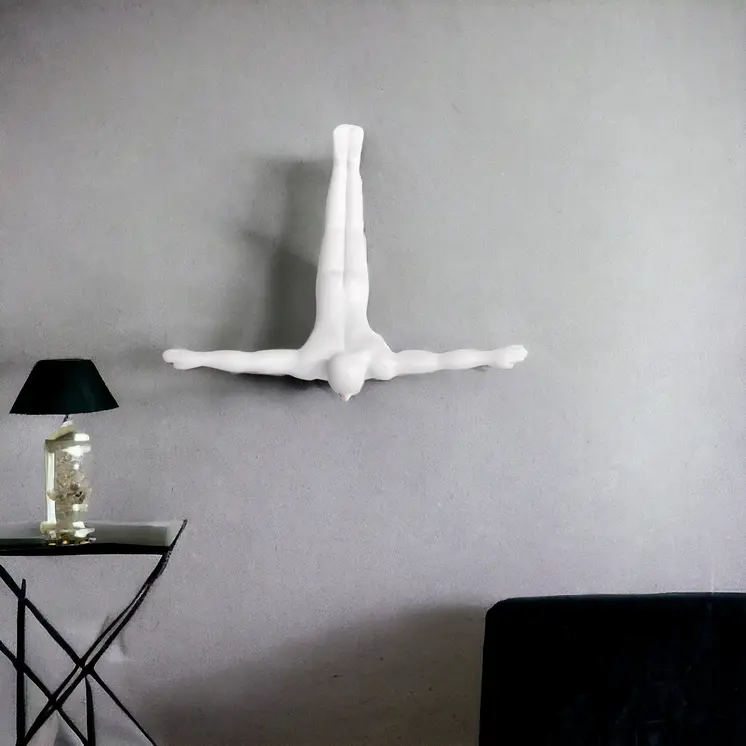 7" X 7" White Resin Diving Man Hanging Dimensional Sculpture