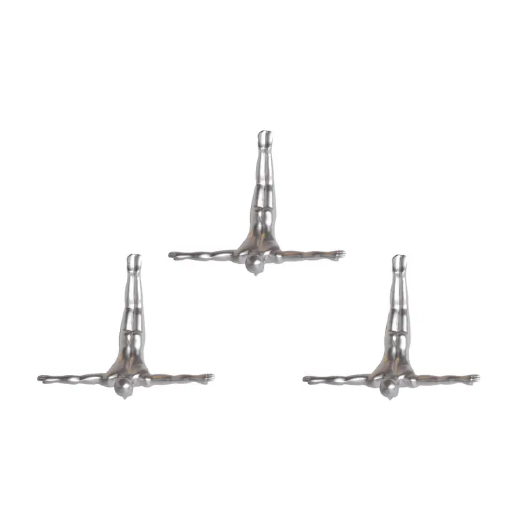 Set of Three Silver Resin Diving Man Hanging Dimensional Sculpture