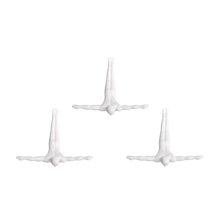 Set of Three White Resin Diving Man Hanging Dimensional Sculpture