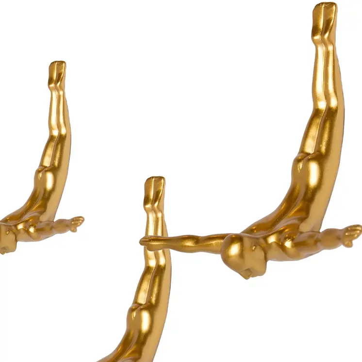 Set of Three Gold Resin Diving Man Hanging Dimensional Sculpture