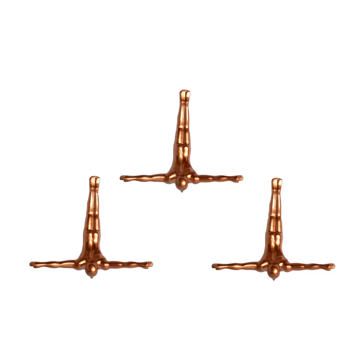Set of Three Bronze Resin Diving Man Hanging Dimensional Sculpture