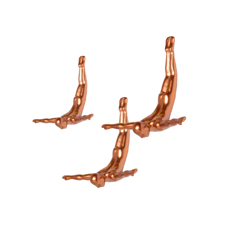 Set of Three Bronze Resin Diving Man Hanging Dimensional Sculpture