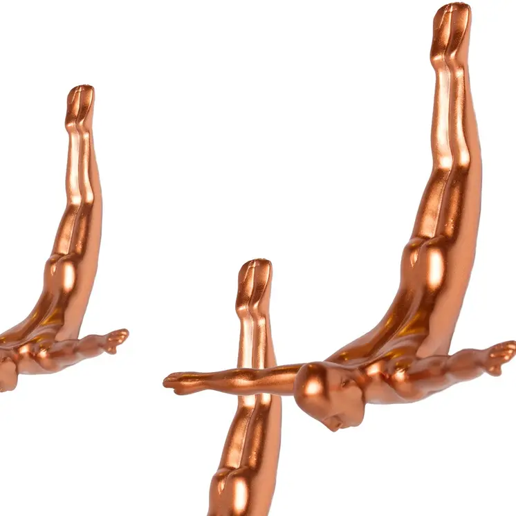 Set of Three Bronze Resin Diving Man Hanging Dimensional Sculpture