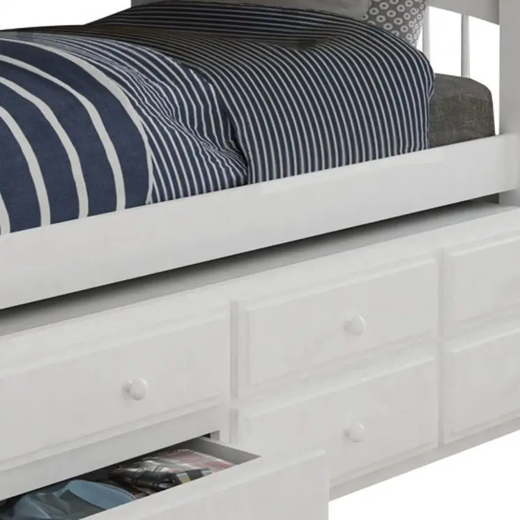 80" X 42" X 70" White Twin Bunk Bed  Trundle With 3 Drawers