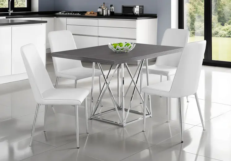 48" Taupe And Silver Metal Dining Table