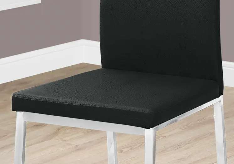 Set of Two Black And Silver Upholstered Faux Leather Dining Side Chairs