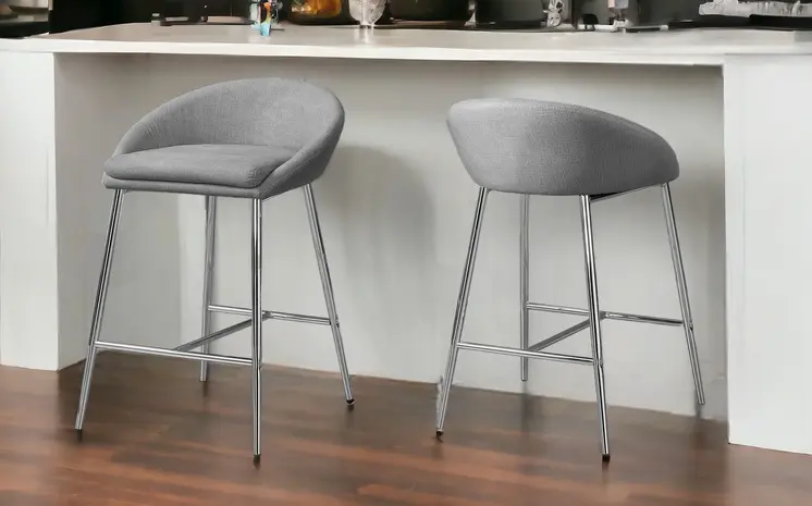 Set of Two 24" Gray and Silver Metal Low Back Bar Chairs