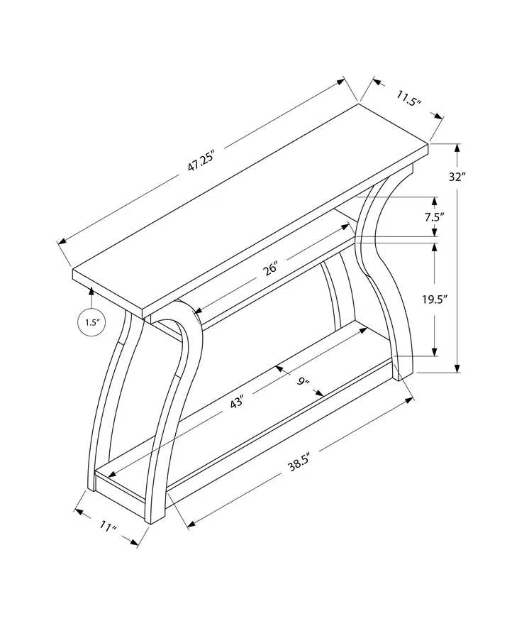47" Black Floor Shelf Console Table With Shelves