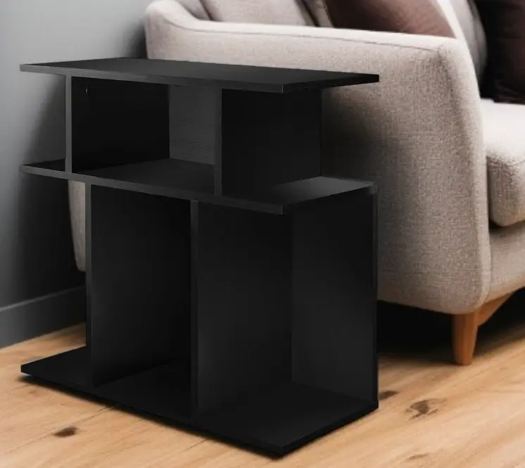 24" Black Wood End Table With Six Open Shelves