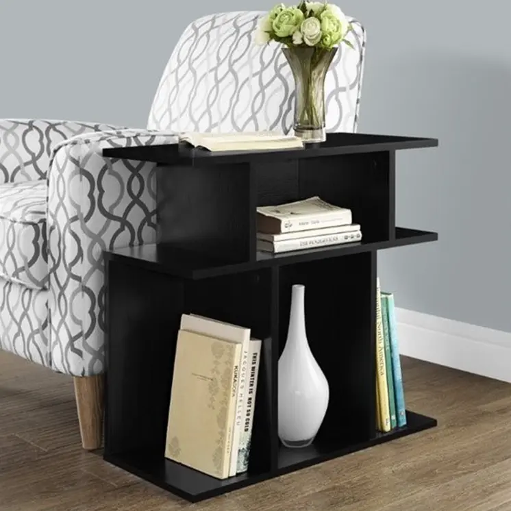 24" Black Wood End Table With Six Open Shelves