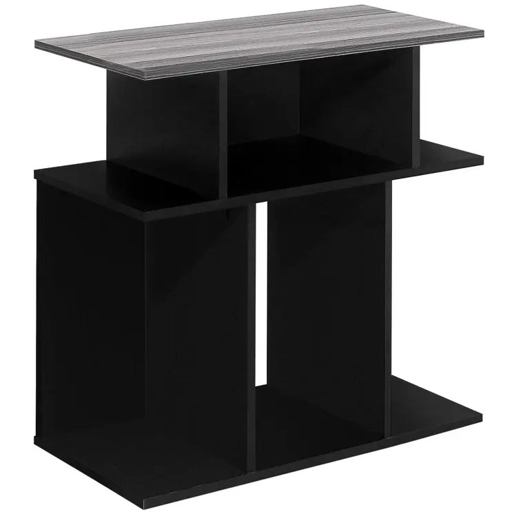 24" Gray and Black Wood Floor Shelf End Table With 6