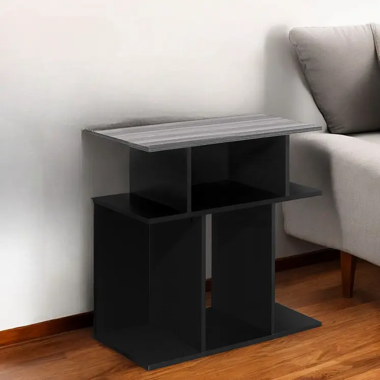 24" Gray and Black Wood Floor Shelf End Table With 6