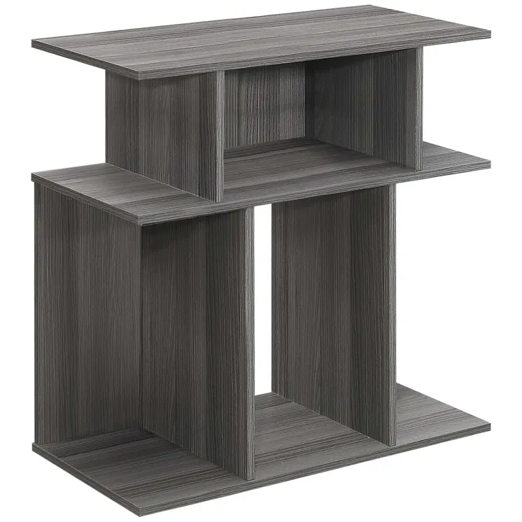 24" Dark Gray Wood End Table With Six Open Shelves