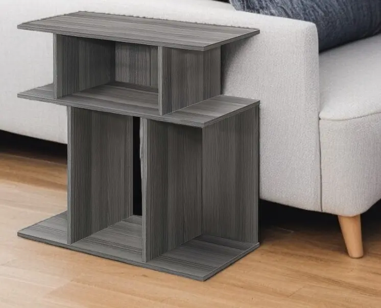 24" Dark Gray Wood End Table With Six Open Shelves