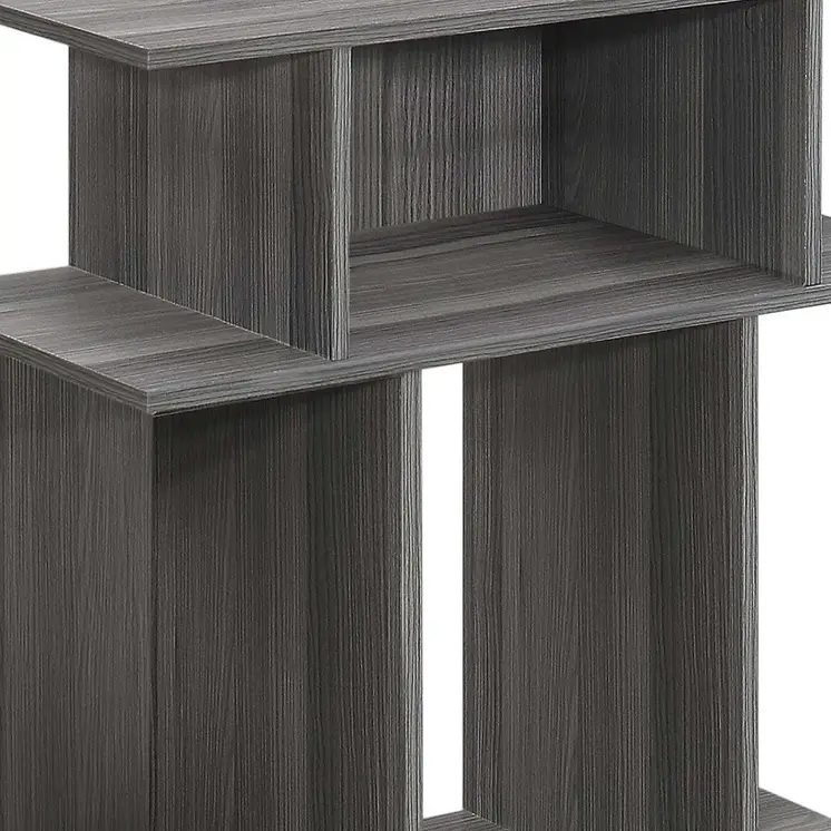 24" Dark Gray Wood End Table With Six Open Shelves