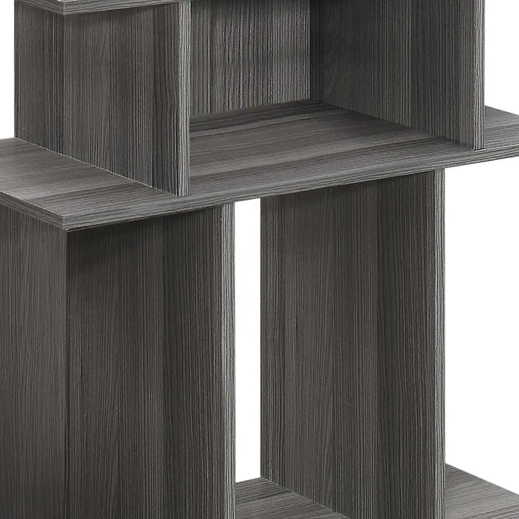 24" Dark Gray Wood End Table With Six Open Shelves