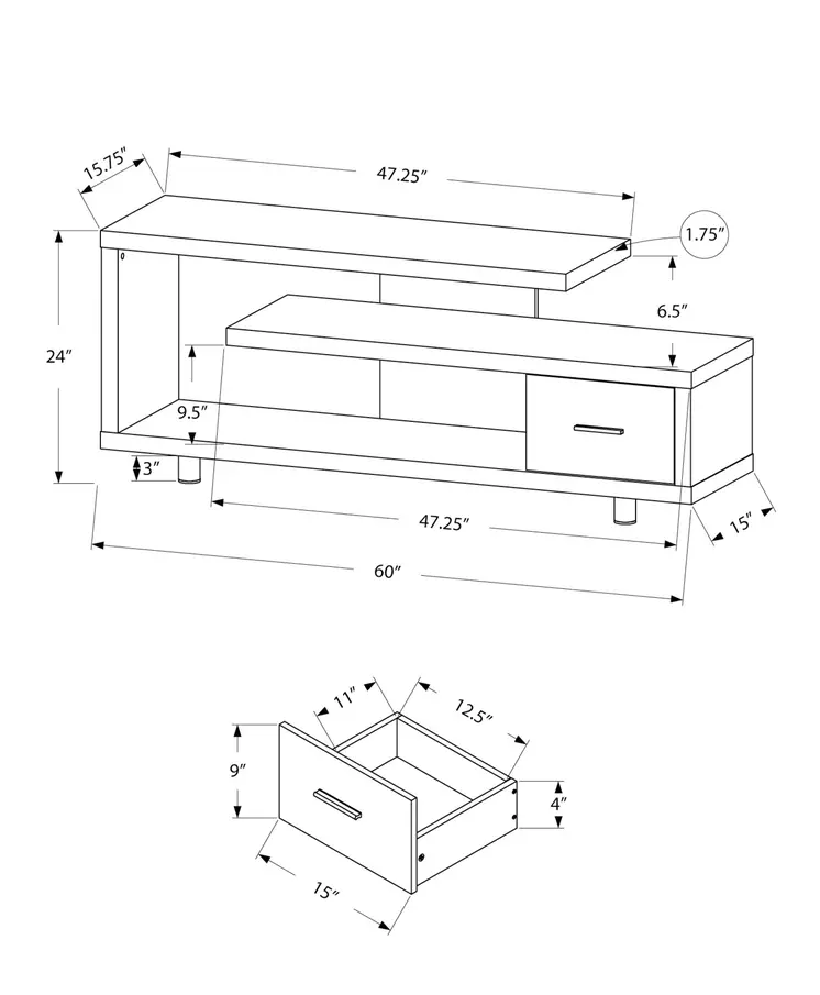 16" Black and Gray Open Shelving TV Stand