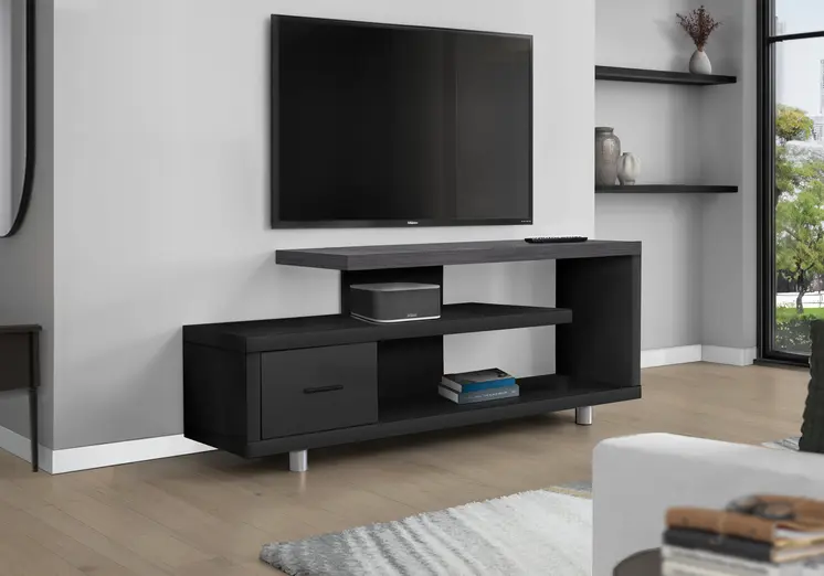 16" Black and Gray Open Shelving TV Stand
