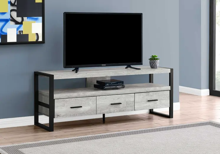 59" Black and Gray Cabinet Enclosed Storage TV Stand