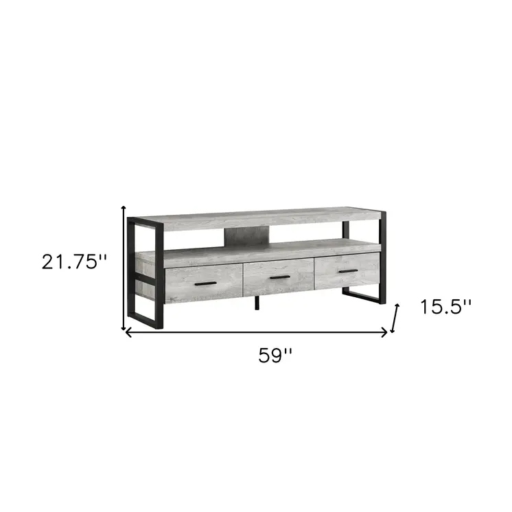 59" Black and Gray Cabinet Enclosed Storage TV Stand