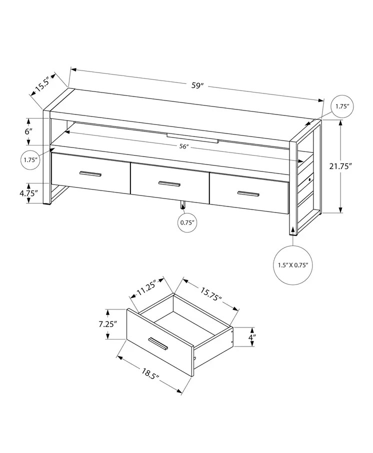 59" Black Cabinet Enclosed Storage TV Stand