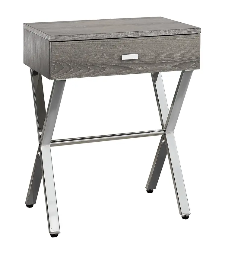 22" Silver And Deep Taupe Wood And Metal End Table With Drawer