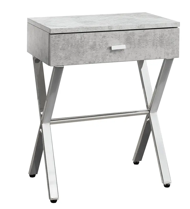 22" Silver And Gray Wood And Metal End Table With Drawer