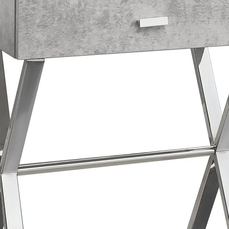 22" Silver And Gray Wood And Metal End Table With Drawer