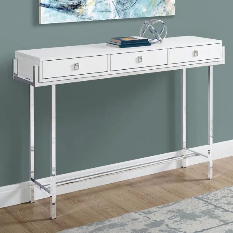 48" White and Silver Console Table And Drawers