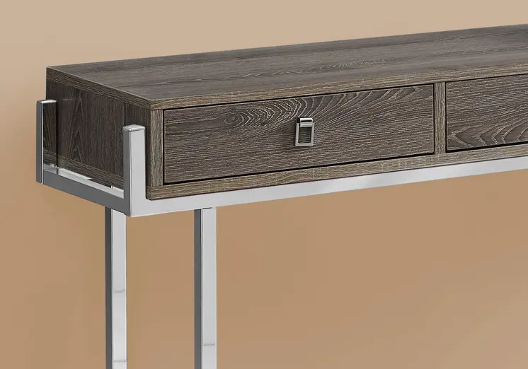 48" Taupe and Silver Console Table And Drawers