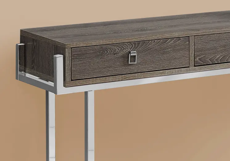 48" Taupe and Silver Console Table And Drawers