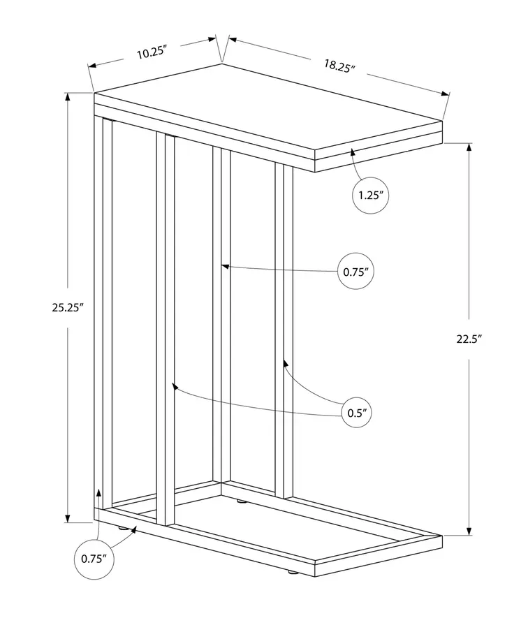 18.25" X 10.25" X 25.25" Grey Particle Board Metal  Accent Table