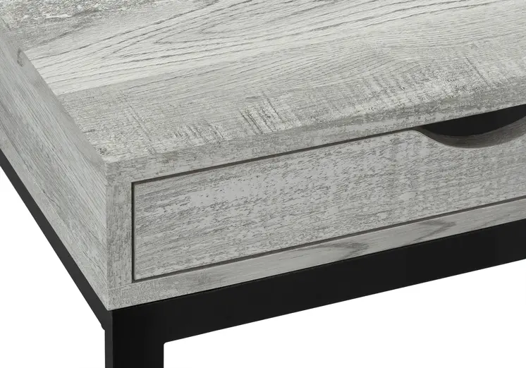 10.25" X 15.75" X 24.5" Grey Finish Drawer And Black Metal Accent Table