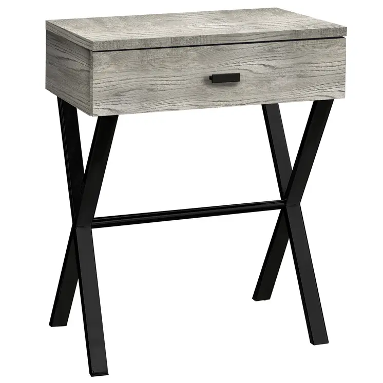 22" Black And Gray Wood And Metal End Table With Drawer