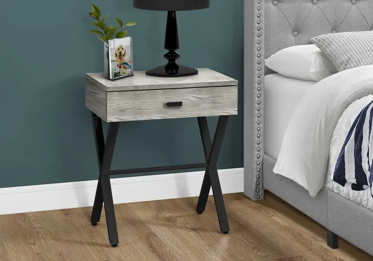 22" Black And Gray Wood And Metal End Table With Drawer