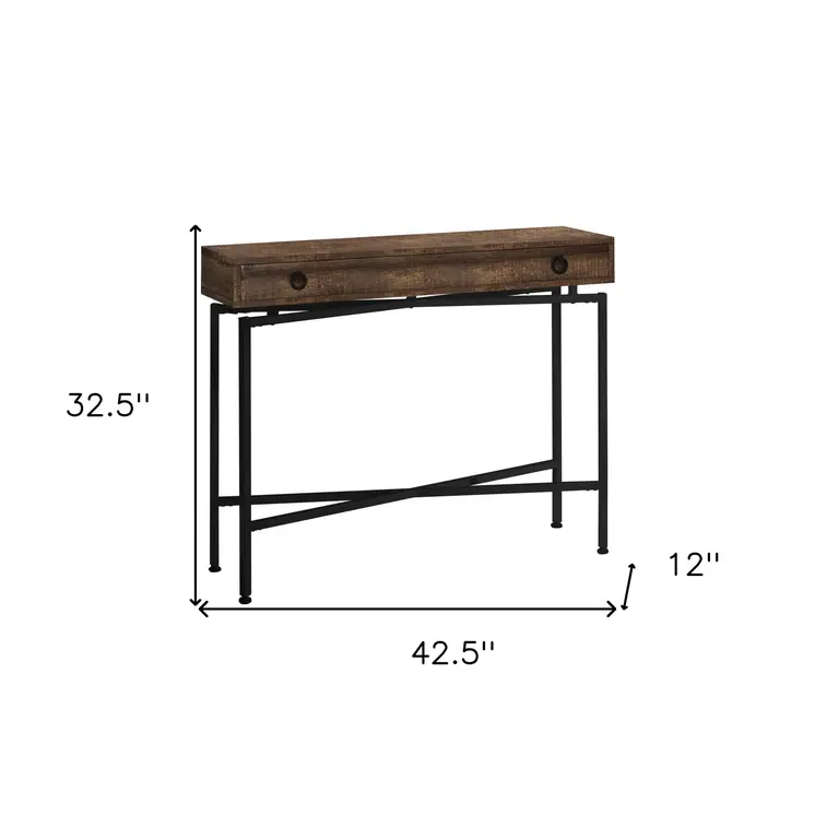 43" Brown And Black Cross Leg Console Table