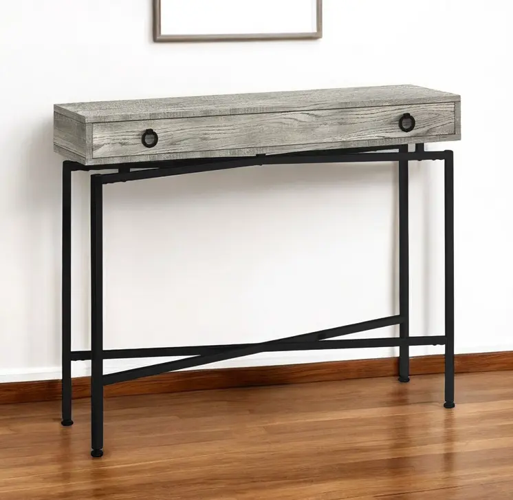 43" Gray And Black Cross Leg Console Table