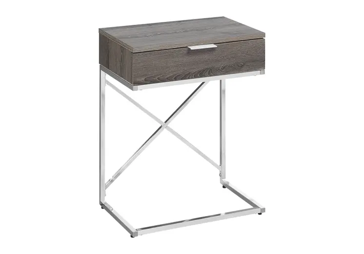 24" Silver And Taupe Wood And Metal End Table With Drawer