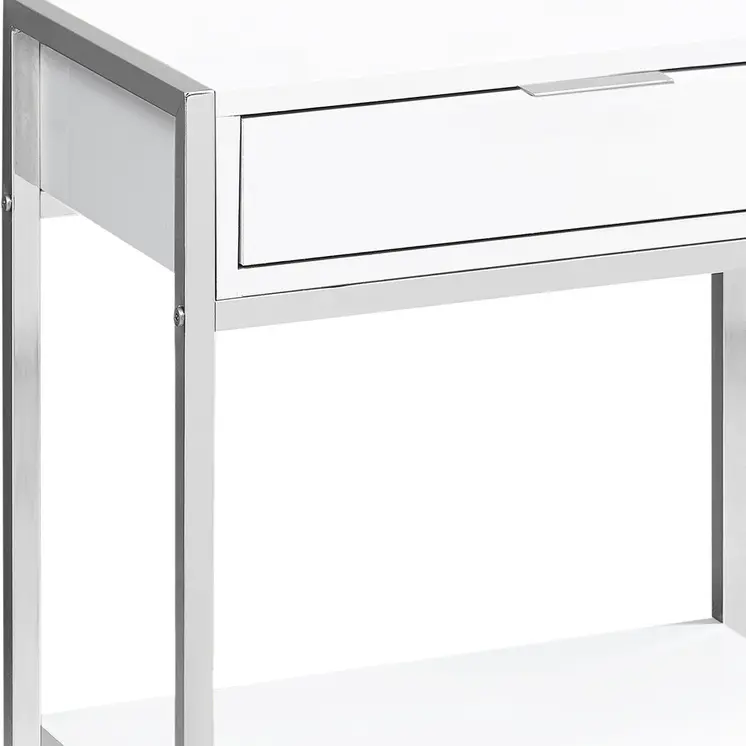 24" Silver And White Wood And Metal End Table With Drawer And Shelf