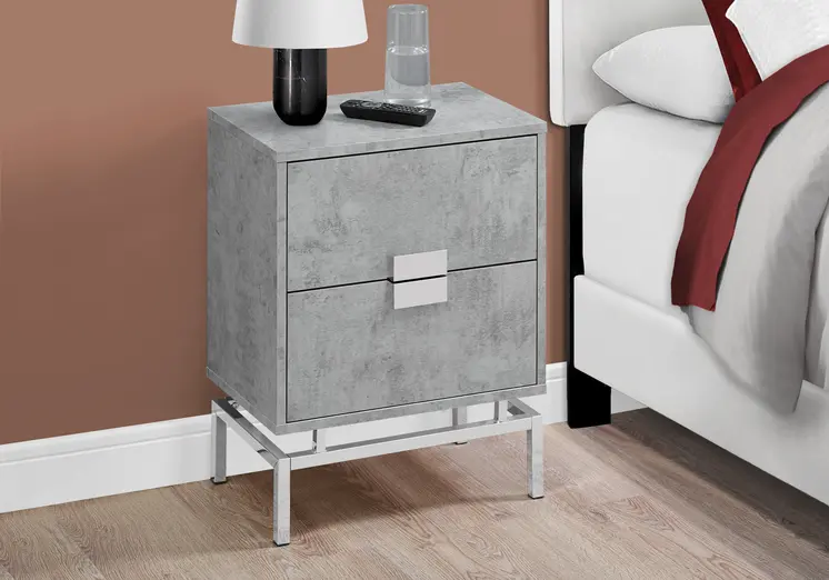 24" Silver And Gray End Table With Two Drawers