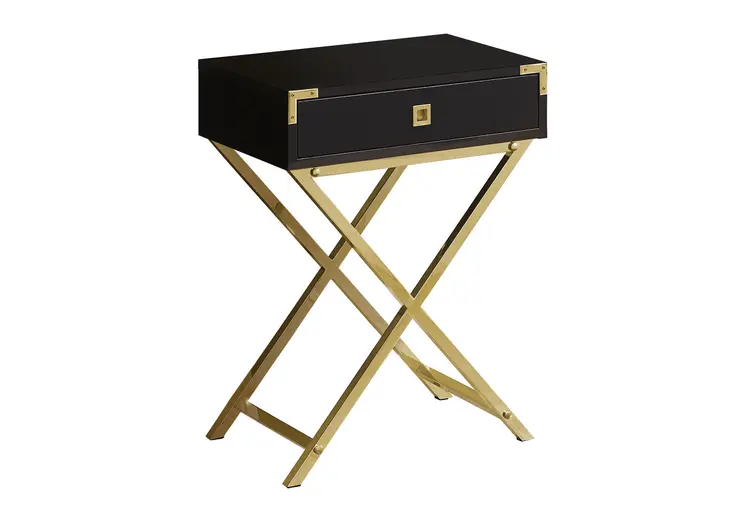 24" Gold And Dark Brown Wood And Metal End Table With Drawer