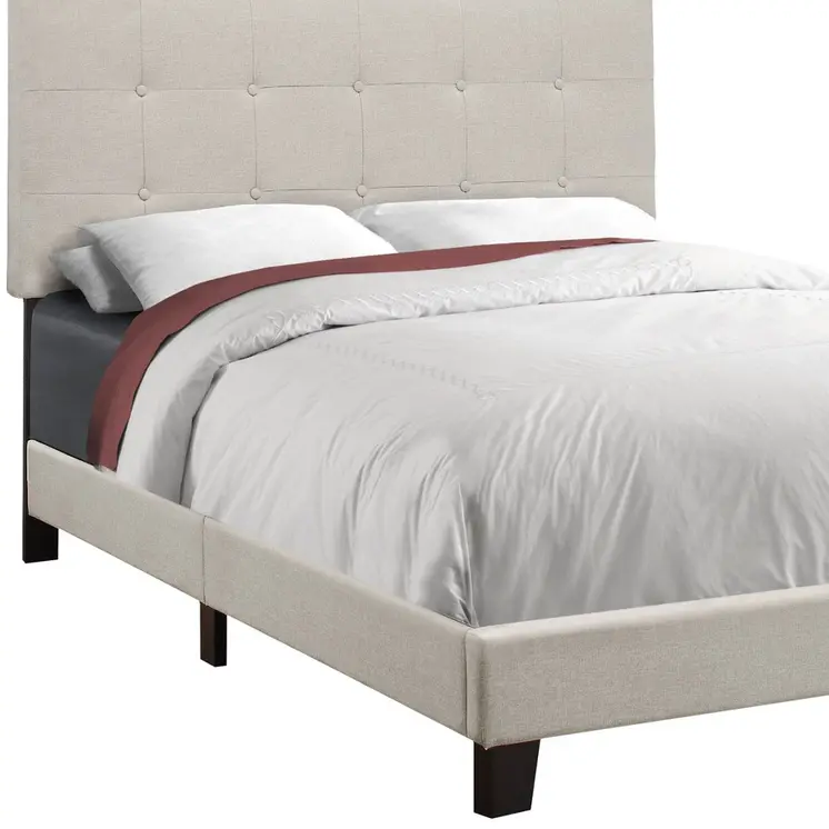 Beige Full Tufted Upholstered Bed Frame